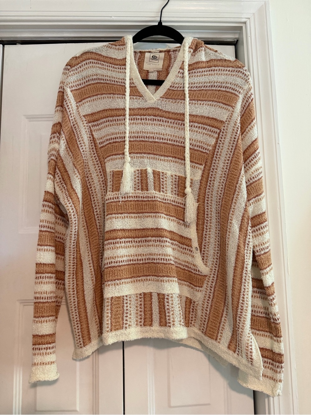 Rip Curl Striped Hooded Baja Sweater in Cream and Rust